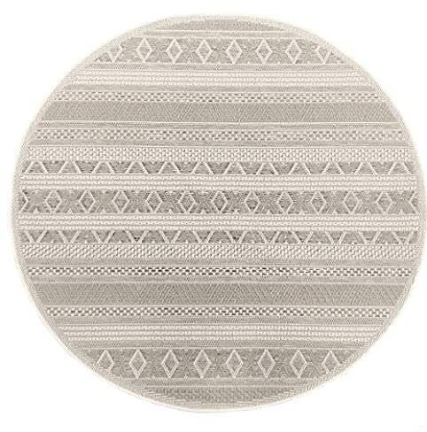 the carpet Calgary - robuster Teppich, Flachgewebe, modernes Design, ideal für Wohnzimmer, Esszimmer und Außenbereich, In- und Outdoor, Vintage-Optik, Boho-Style, Beige, 120 x 120 cm