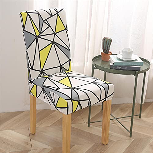 ZZDXW Stuhlhussen 2er Set Gelb Grau Beige Geometrisch Stuhlbezug für Esszimmer Moderne Stuhlhusse Stretch Restaurant Stuhlhusse Dekor Schwingstuhl Hussen für Stühle