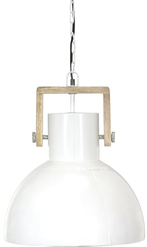 PR Home of Scandinavia Hochwertige Vintage Hängeleuchte aus Holz u. Metall weiß Ashby 39cm E27 dimmbar