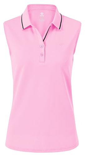 AjezMax Donna Polo Senza Maniche Cotone Golf Maglietta Polo Maglia Sportiva Yoga Top con Bottone A-Rosa XL