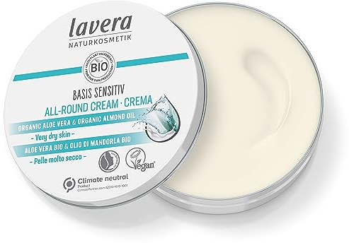 lavera basis sensitiv All-Round Cream - Natural Cosmetics - vegan - Organic Aloe Vera & Organic Almond Oil - certified - 150ml, white