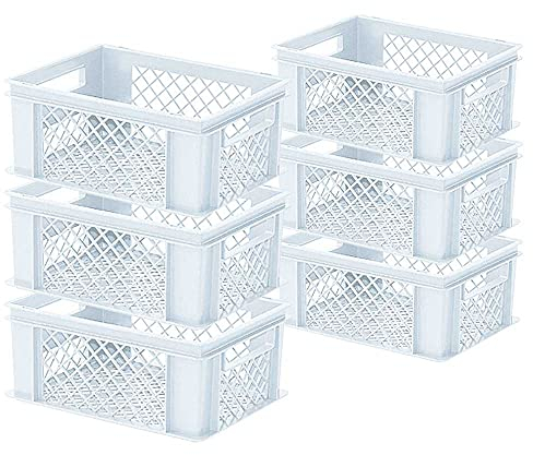 6x Stapelkorb/Eurobehälter, LxBxH 400 x 300 x 175 mm, 16 Liter, Farbe weiß