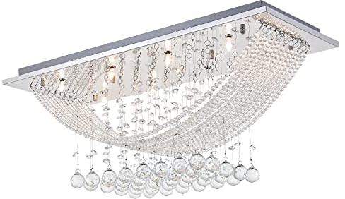 A1A9 Moderner rechteckiger Kristall-Kronleuchter, Bridge Wave Droplet K9 Kristall-Deckenleuchte Unterputz-LED-Pendelbeleuchtung, Größe: L70cm B25cm H29cm