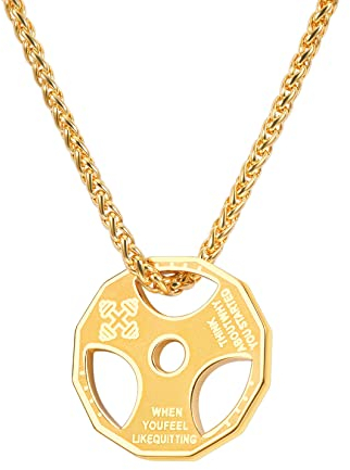 U7 Mann Halskette Gold Langhantel Stück Anhänger Hantel Gym Krafttraining Edelstahl Fitness Workout Hantelkette Kettenanhänger Pendant Necklace Mens Personalisiert Modeschmuck für Geburtstag