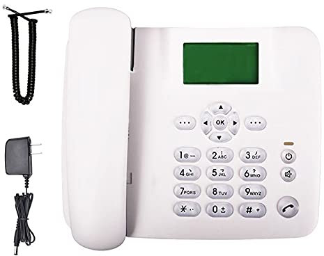 IBOWZ Téléphone Filaire Téléphone de Bureau GSM sans Fil,Téléphone de Bureau Fixe sans Fil,Fonction Radio,Antenne Externe,Réglage de la luminosité à 7 Niveaux,Rétroéclairage Vert de l'écran,Téléph