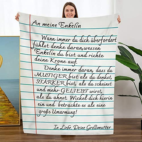 Kuscheldecke An meine Enkelin Decke,Großmutter für Enkelin Personalisierte Briefdecke Flauschige Flanell Wohndecke für Hochzeiten Birthday Christmas Geschenke (Großmutter zu Enkelin A,130×150cm)