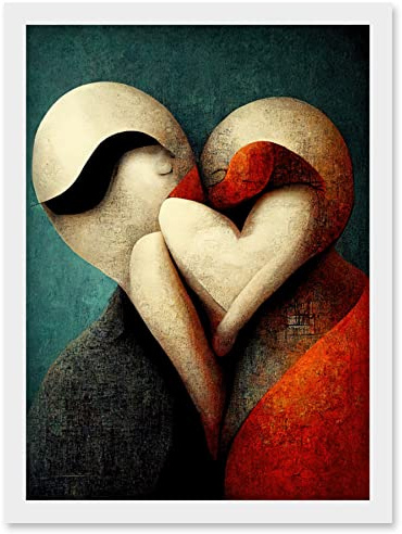 Doppelganger33 LTD Abstract True Love Modern Teal Coral Black Artwork Framed Wall Art Print A4