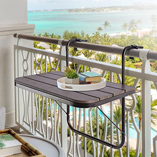 Patio Novagarden Balcone Ringhiera Tavolo Outdoor Appeso Pieghevole Marrone Alluminio Metallo Tavolino Regolabile 23.6 L x 15.7 W