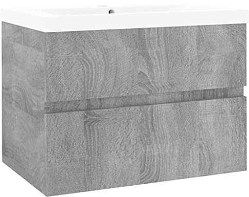 vidaXL Waschbeckenschrank mit Einbaubecken Grau Sonoma Holzwerkstoff, Waschbecken Unterschrank, Badezimmerschrank, Waschtischunterschrank
