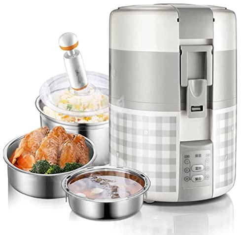 OLOTU Fiambrera Termica Fiambrera eléctrica portátil, Calentador de Alimentos de 3 Niveles, Calentador de Alimentos de contenedor de Acero Inoxidable extraíble de 2L