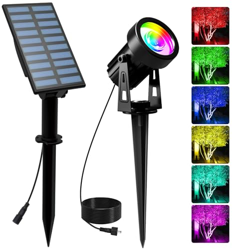 T-SUNUS Faretti Solari da Giardino Colorate, Luci Solari Esterno Giardino RGB Decorative con 6 Colori Lampada Solare da Esterno IP65 Impermeabile Per Cortile Vialetto Alberi Natale