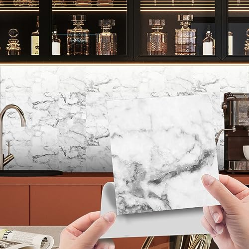 HORIWE Fliesenaufkleber Marmorierung 10x10cm Wandfliese Aufkleber 20 Stück PVC Fliesensticker Fliesen Folie Selbstklebende Tapete Wasserdicht Wandaufkleber für Küche, Schrank, Möbel, Tisch