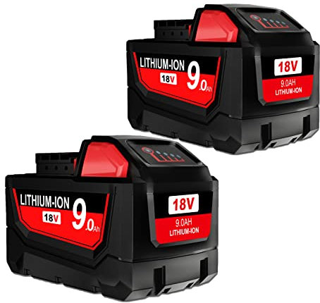 2 Pack 18V 9000mAh Batterie de Remplacement pour Milwaukee M18 Batterie Compatible avec Milwaukee M18 M18B 48-11-1840 48-11-1828 48-11-1820 48-11-1815 48-11-1850