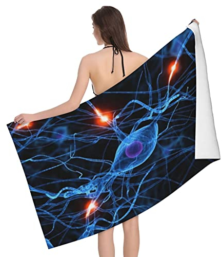 80 x 130 cm Strandtuch, Mikrofaser-Badetuch, Neon-Flash-Gehirnzellen, super saugfähig, schnell trocknend, sandfrei, Badetuch für Schwimmen, Sport, Reisen, Camping