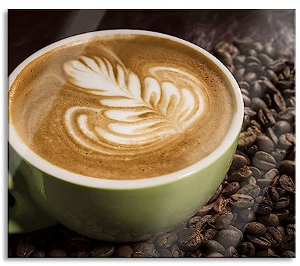 Cappucino tra chicchi di caffè e paraspruzzi in vero vetro | per piani cottura | 60 x 52 cm