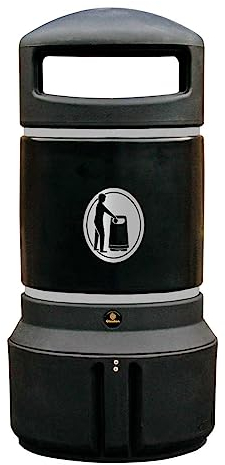 Papelera Mini Plaza® (3 Colores) con Bolsa Metálica de 63 litros – Papelera de Calle Duradera con Kit de Fijación al Pavimento y Sistema de Cierre sin Llave (Negro)