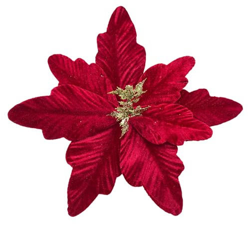 M2cbridge Large Christmas Poinsettia Glitter Foldable Floral Picks Stems for Christmas Tree Decorations Wedding Centerpiece (6pcs Wine Red)