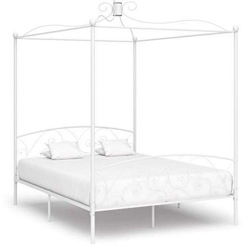 FIRBNUS Himmelbett-Gestell Weiß Metall 180x200 cm Betthimmel Rahmen Bed Support Himmelbett-Gestell Himmelbettrahmen Bett Metall Bed Frame Bettgestell Metall Himmelbett Gestell Bed Canopy Frame