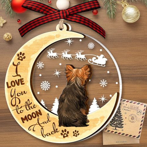 GOSBLUE Yorkshire Terrier Dog Ornaments for Christmas Tree, Yorkie 2 Layer Wood & Acrylic Ornament, Christmas Decoration 2024 for Yorkshire Lovers, Dog Mom, Dog Dad, Pet Lovers