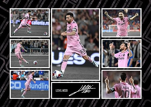 RJR Prints Lionel Messi Miami signierter A4 Montage Fotodruck, vorgedruckte Signatur, Autogramm, Fußballgeschenk