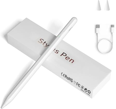 Stylet universel à pointe fine pour écran tactile avec adsorption magnétique compatible avec iPhone/iPad/Samsung/Android/tablette et autres écrans tactiles (blanc)