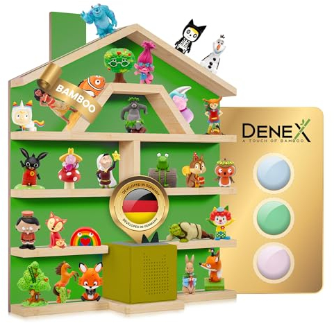 Denex Bambus Tonie Regal Grün-Tonieregal zur Aufbewahrung-Kinder Regal für Musikbox-Perfekte Tonie Aufbewahrung im Kinderzimmer-Regal Tonie Magnetisch-Regal für Toniebox und zu60 Figuren