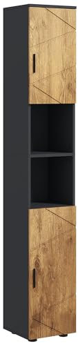 kleankin Meuble Colonne Armoire Rangement Salle de Bain 2 Portes étagère réglable 2 niches Armoire de Toilette 30 x 30 x 183 cm chêne Gris foncé