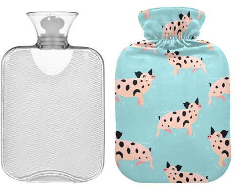 ZZXXB Wärmflasche Schweinchen mit Punkten mit Fleece-Bezug, PVC-Wärmflasche, 2 Liter
