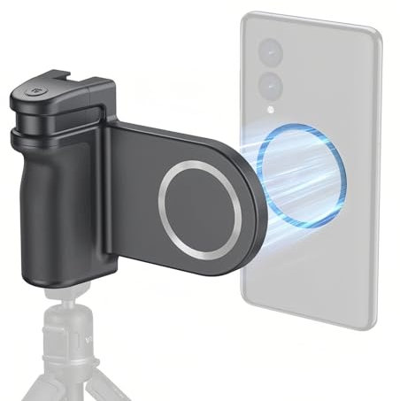 Magnetic Smartphone Grip, Cell Phone Camera Selfie Handle Shutter with BT Remote Control, 1/4 Inch Thread and Cold Shoe for Accessories Expansion, Phone Shutter Grip for IOS Phone Video Shooting