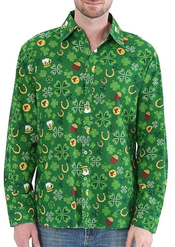 COSAVOROCK Chemise St Patrick Homme Manches Longues Déguisement Saint Patrick Verte Trèfle M
