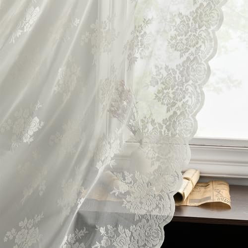 Kotile Spitzen-Vorhänge, 228 cm Länge, für Wohnzimmer, Landhausstil, rustikal, Blumenmuster, durchscheinend, Spitzenvorhänge, 2 Paneele, Stangentasche, Sichtschutz, Spitzenfenstervorhänge, 132 x 228