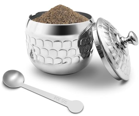 300 ml Sugar Bowl 304 Stainless Steel Spice Jar Home Spice Jar Metal Tin Kitchen Sugar Container with Lid and Spoon for Spices, Sugar, Coffee, Tea, Pepper (Style 4)
