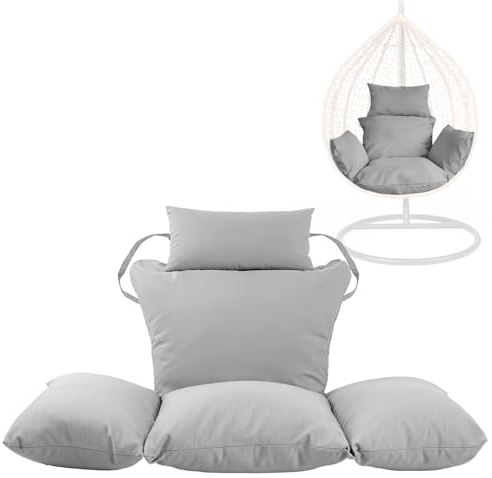 Swing Egg Chair Replacement Cushion, Foldable Water-Resistant Hanging Basket Swing Chair Cushion with Headrest Pillow, Outdoor Porch Backyard Patio Hammock Swing Replacement Cushions (Silver)