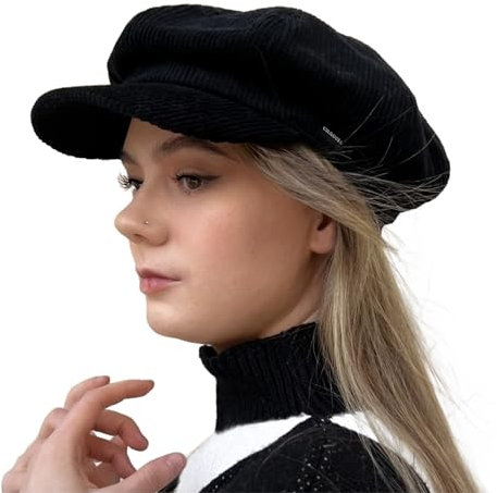 Craggi Baker Boy Hat Newsboy Cap Cord Black Ladies Hat