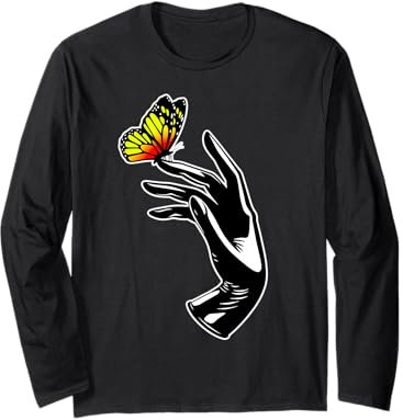 Latex Glove Tattoo Hand Butterfly Blackwork Long Sleeve T-Shirt