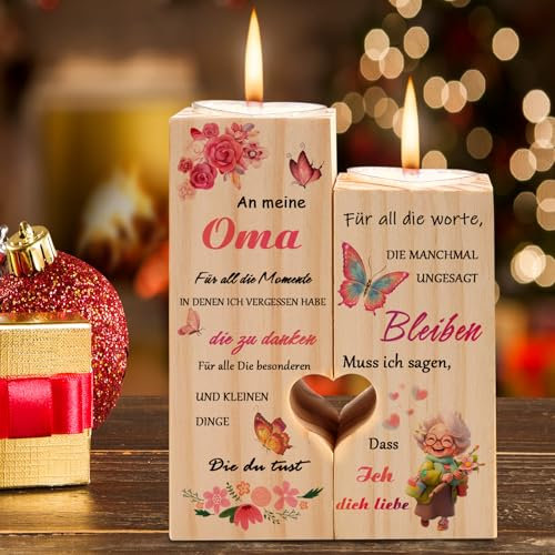 Geschenke für Oma, Oma Kerzenständer Geschenk, Muttertagsgeschenk für Oma mit Geschenkkarte Geburtstagsgeschenk für Oma, Personalisierte Beste Erntedankfest Weihnachten Ostern Geburtstag Geschenk