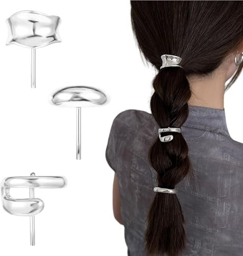 Hebterrka Lot de 3 pinces à cheveux argentées pour queue de cheval - 2,54 cm - Pinces à cheveux décoratives - Pour femme