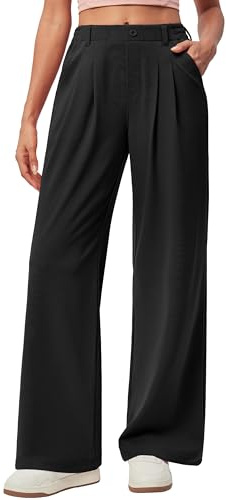 IUGA Wide Leg Pants Woman Pull on Stretchy Work Dress Pants High Waisted Business Casual Trousers Slacks Standard, Meduim, Black