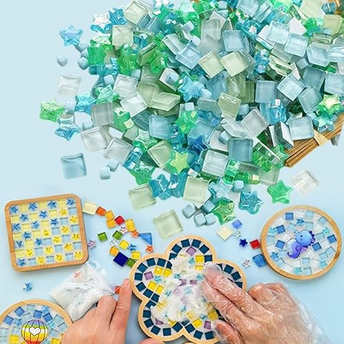JIAMIAN 360 Stücke Glasfliesen, Mosaikglasstücke Mischfarbe, kleine Mini-Mosaik-Fliesen zum Basteln, für Basteln, Deko, Drinnen, Draußen(Grün)