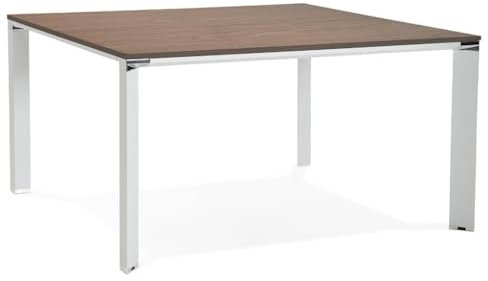 Braun-Weißer Bürotisch | Konferenztisch in Walnuss-Optik | Arbeitstisch für Meetings | 140x140 cm | Chromakzente | Zeitgemäßer Stil | Elegant & Funktional | Perfekt für Teamarbeit | KERIX