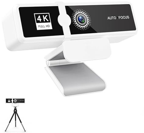 WMJDAR 1080P Webcam with Microphone, 2 Mics Streaming Webcam with Privacy Cover, 120°View Computer Camera, Plug Play USB2.0 for Calls, Conference,Skype,YouTube,Laptop,Desktop (white,4K)