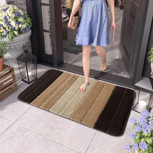 B&B Stripe Door Matts Indoor - Modern Non-Shed Distressed Non Slip Washable Mat for Kitchen Front Door Entrance Mat Hallway Bedroom Living Room Entryway Floor Mat (50x80 cm, Brown)