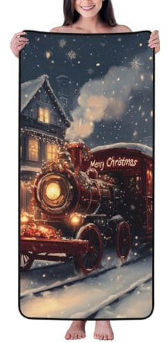 Badetücher, Weihnachten, Retro-Zug, Duschtücher für Badezimmer, sehr saugfähig, weich, groß, Badetuch, Badetuch, Badetuch, Badetücher, 68 x 140 cm