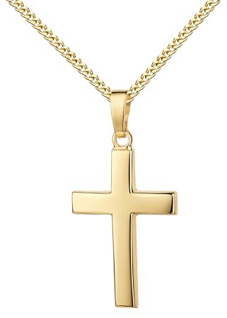 JEVELION Goldschmuck Kreuz Anhänger Gold 750 in Hochglanz formschönes gewölbtes Goldkreuz Mit Damenkette 925 Silber vergoldet - Kettenlänge 50 cm.