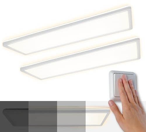 BestLuz LED Deckenleuchte 58x20CM (LxB) Dreistufige Dimmbar Rechteckig Panel 3000LM 24W IP44 Neutralweiß 4000K mit Backlight für Badezimmer Küche Wohnzimmer Schlafzimmer, Ultra Dünn (2 Stück)