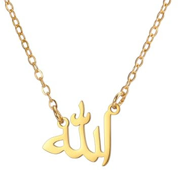 UNIFT Islamische muslimische Allah geschichteten Halsketten für Frauen Edelstahl Charme Wasser Tropfen Herzform Allah Anhänger Double Layer Halskette islamischen Schmuck (Gold 6)