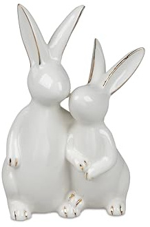 formano Geschenke und Dekoration zu Ostern- Hasenpaar Weiss-Gold 9x15cm aus glasiertem Porzellan gefertigt