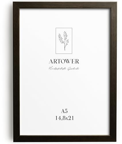Artower® Bilderrahmen für DIN A5 15 x 21 cm Braun Holz Dünner Rahmen | Zertifikatrahmen Vintage Collage | Certificate Frame Brown Wood 14,8 x 21cm | Holzbilderrahmen Rahmen Echtholz