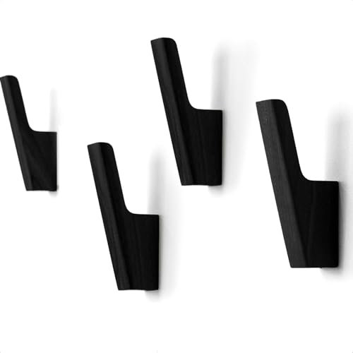 Wood Wall Hooks - Set of 4 - Solid Black Walnut Wood Coat Hooks for Hanging Hat, Purse, Backpack, Bag, Jacket - Modern Farmhouse Decor for Wall and Practical Entryway Hooks (Walnut)