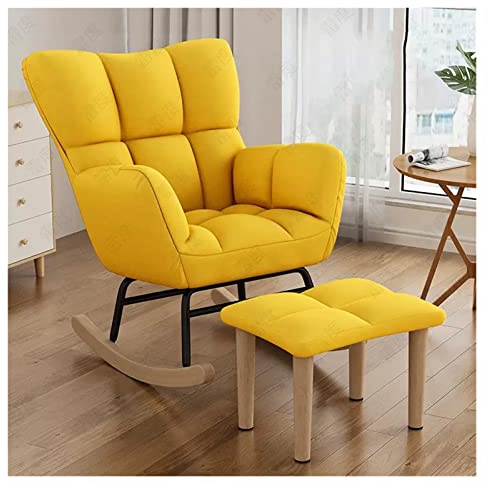Moderna silla reclinable con respaldo de alas con reposapiés y cómodo cojín, color amarillo